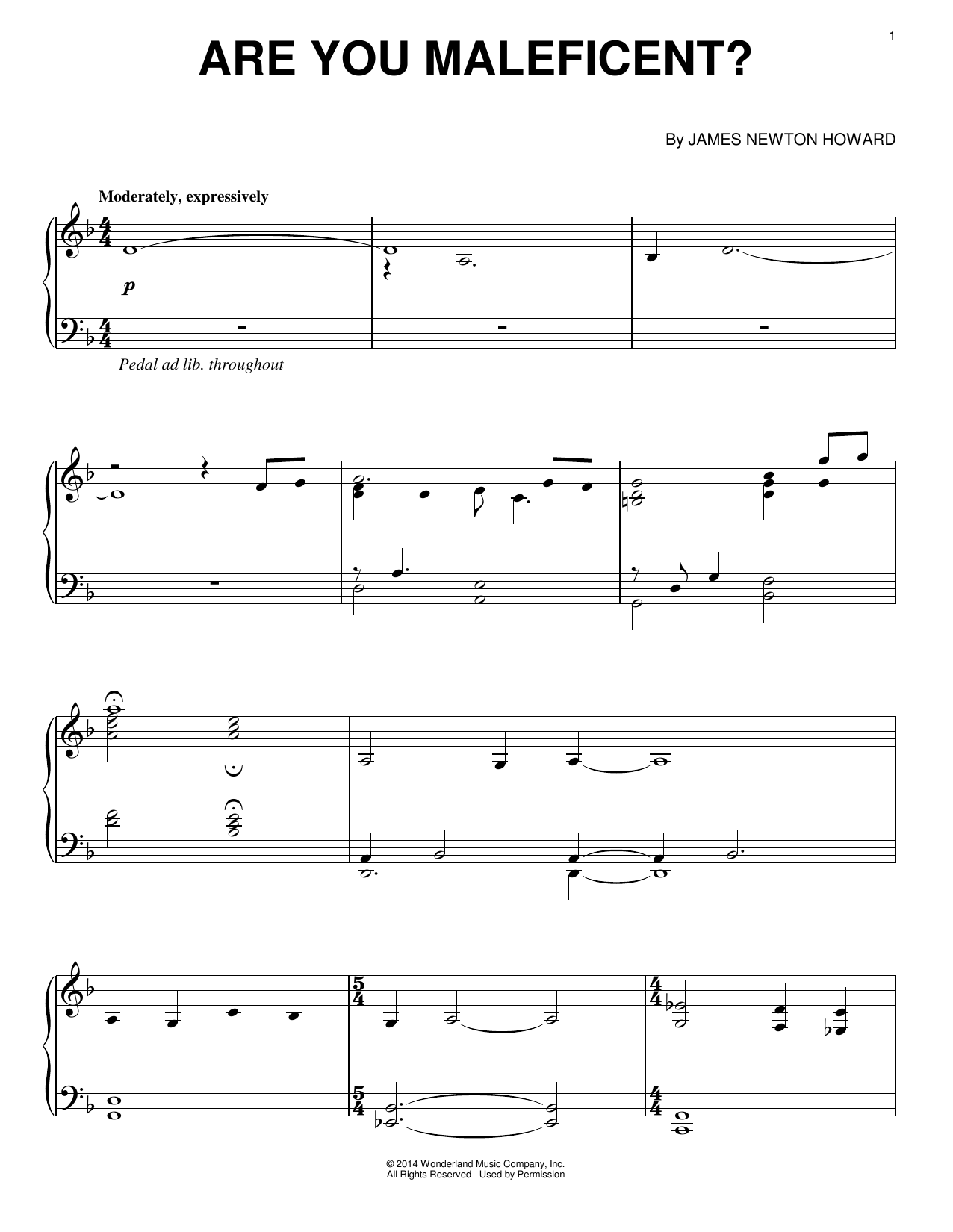 James Newton Howard Are You Maleficent? Sheet Music Notes & Chords for Piano - Download or Print PDF