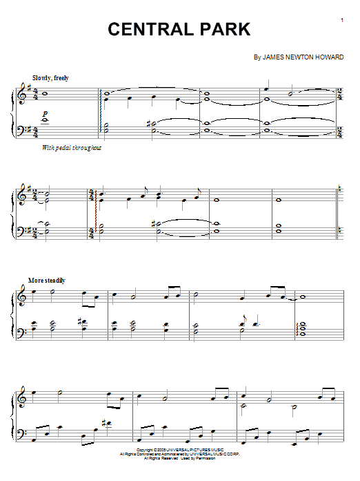 James Newton Howard Central Park Sheet Music Notes & Chords for Piano - Download or Print PDF