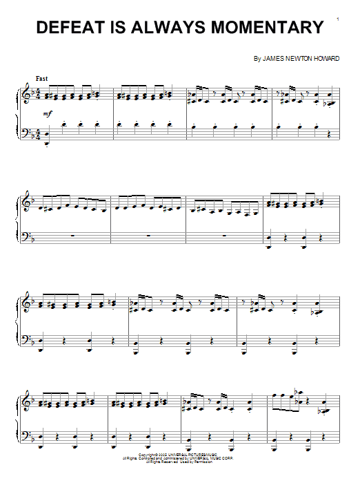 James Newton Howard Defeat Is Always Momentary Sheet Music Notes & Chords for Piano Solo - Download or Print PDF
