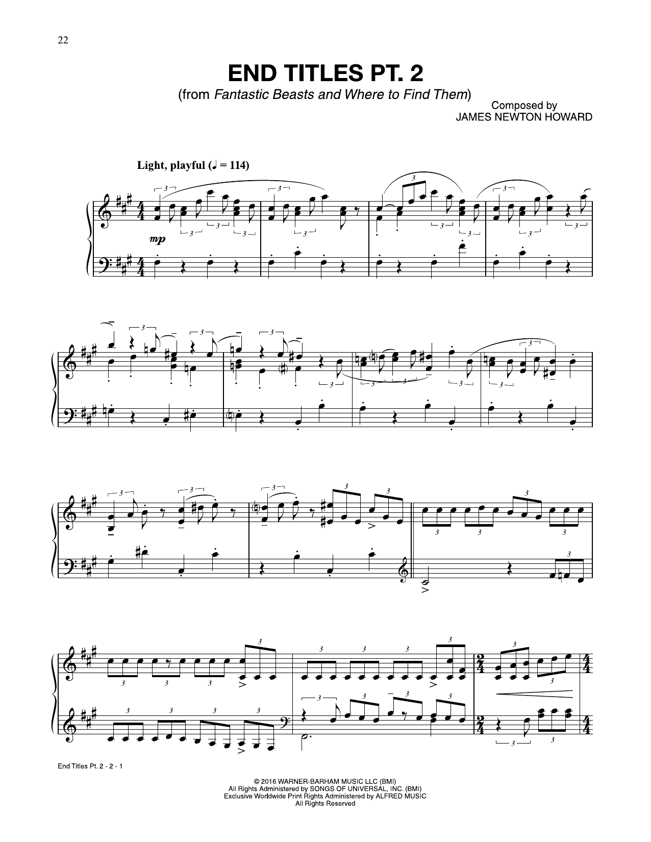 James Newton Howard End Titles Pt. 2 (from Fantastic Beasts And Where To Find Them) Sheet Music Notes & Chords for Piano Solo - Download or Print PDF