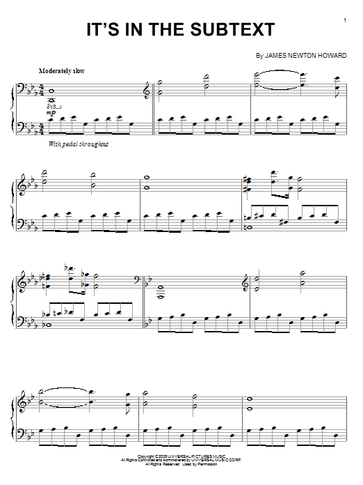 James Newton Howard It's In The Subtext Sheet Music Notes & Chords for Piano Solo - Download or Print PDF