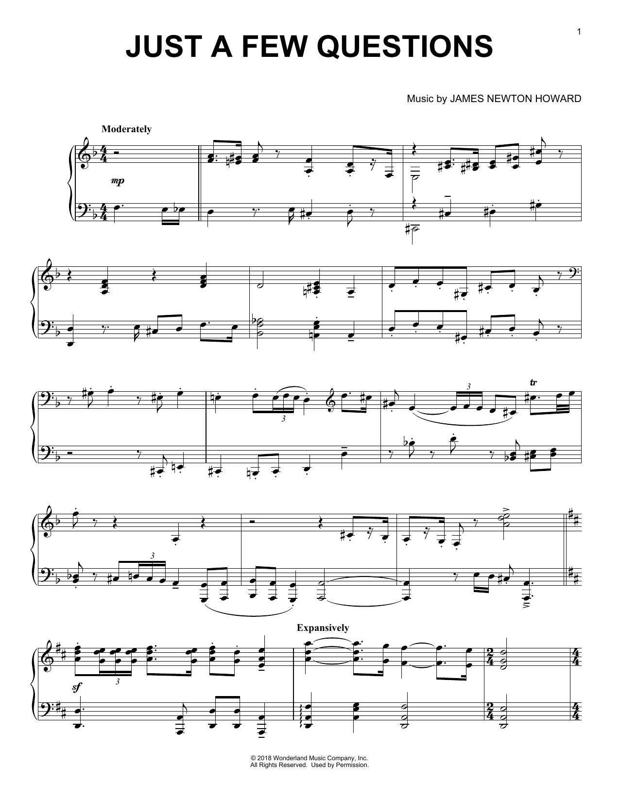 James Newton Howard Just A Few Questions (from The Nutcracker and The Four Realms) Sheet Music Notes & Chords for Piano Solo - Download or Print PDF