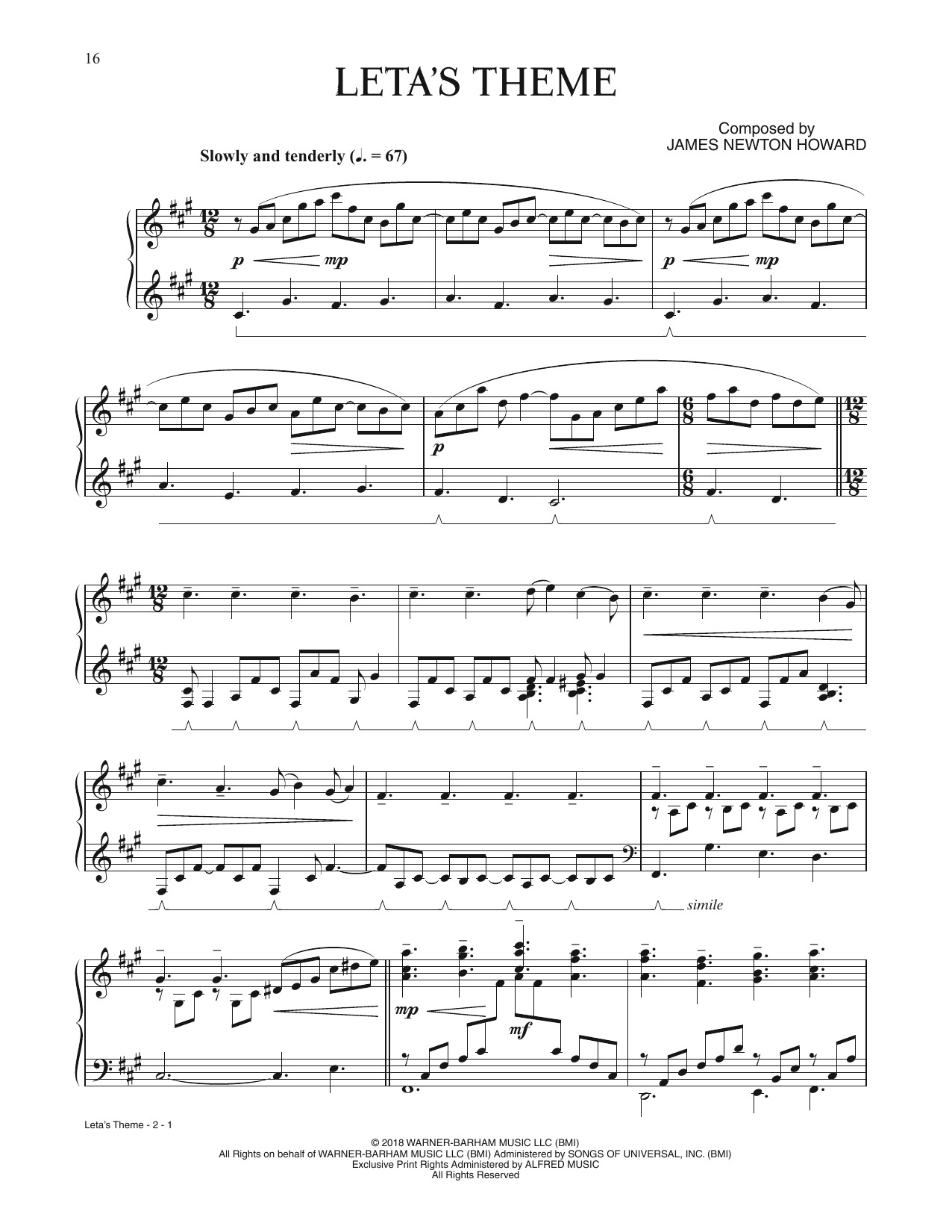 James Newton Howard Leta's Theme (from Fantastic Beasts: The Crimes Of Grindelwald) Sheet Music Notes & Chords for Piano Solo - Download or Print PDF