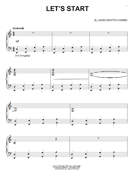 James Newton Howard Let's Start Sheet Music Notes & Chords for Piano - Download or Print PDF