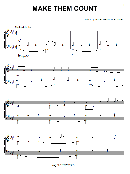 James Newton Howard Make Them Count Sheet Music Notes & Chords for Piano - Download or Print PDF