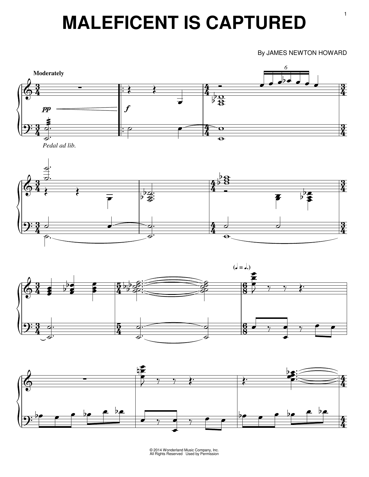 James Newton Howard Maleficent Is Captured Sheet Music Notes & Chords for Piano - Download or Print PDF