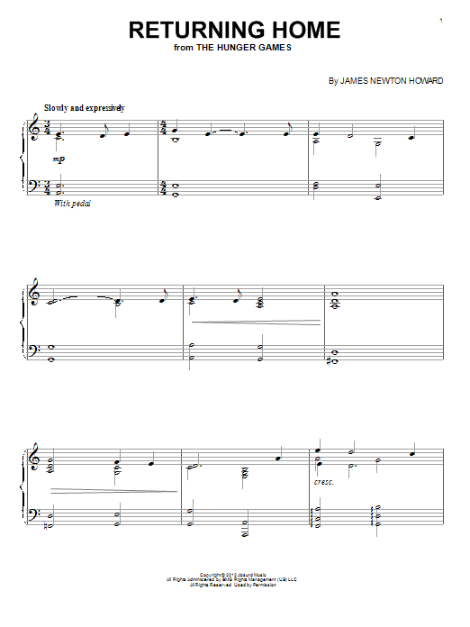 James Newton Howard Returning Home Sheet Music Notes & Chords for Piano - Download or Print PDF
