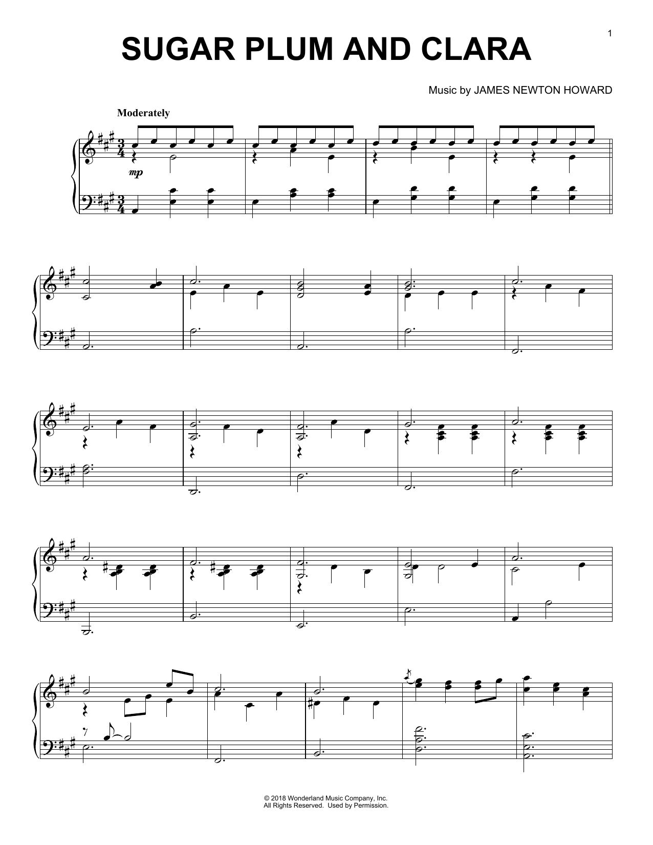 James Newton Howard Sugar Plum And Clara (from The Nutcracker and The Four Realms) Sheet Music Notes & Chords for Piano Solo - Download or Print PDF