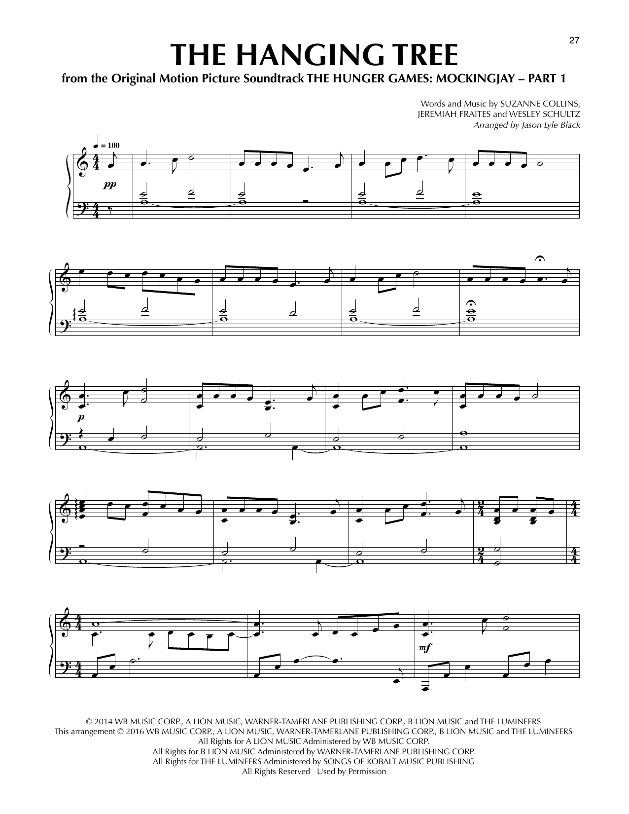 James Newton Howard The Hanging Tree (from The Hunger Games: Mockingjay Part 1) (arr. Jason Lyle Black) Sheet Music Notes & Chords for Piano - Download or Print PDF