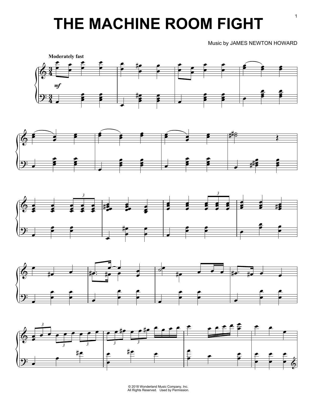 James Newton Howard The Machine Room Fight (from The Nutcracker and The Four Realms) Sheet Music Notes & Chords for Piano Solo - Download or Print PDF