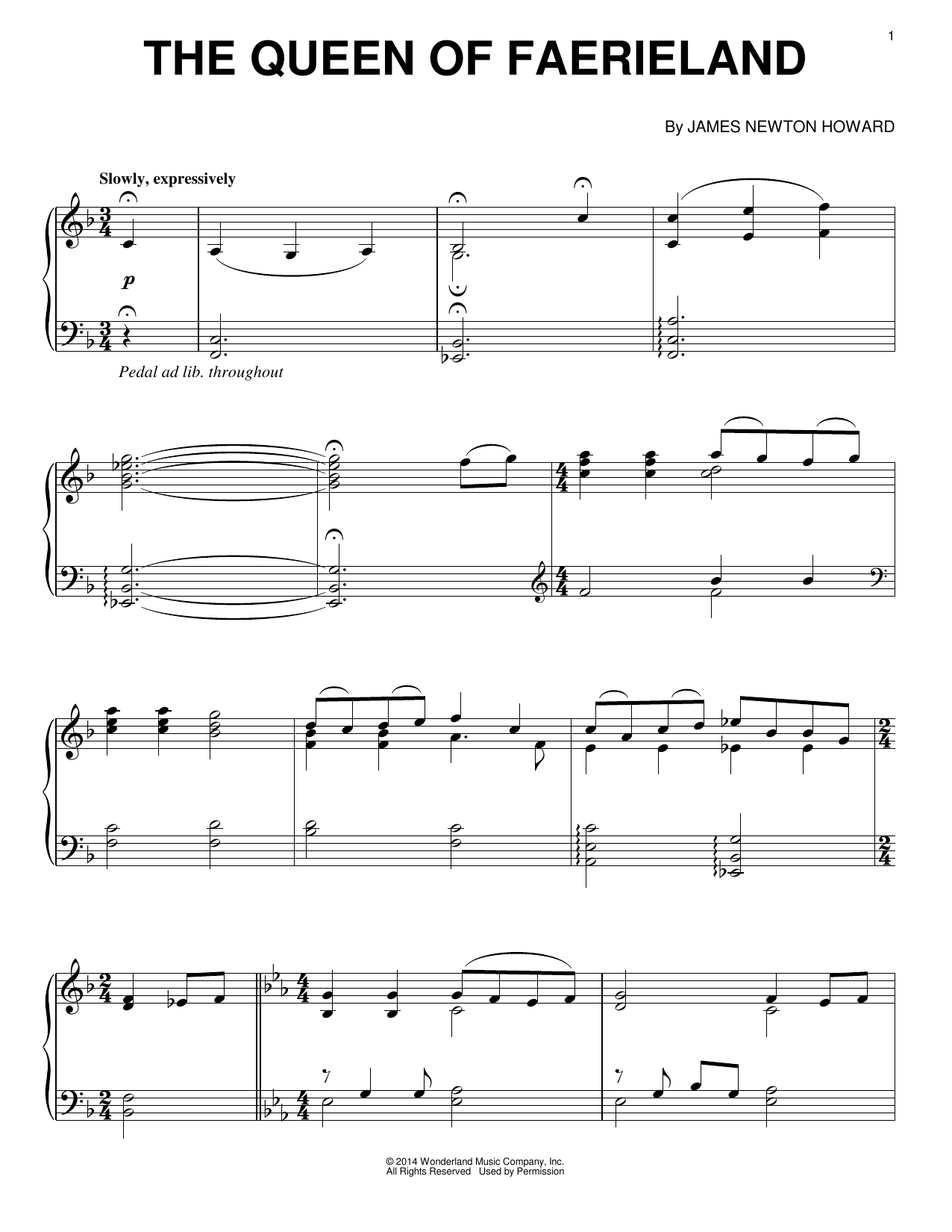 James Newton Howard The Queen Of Faerieland Sheet Music Notes & Chords for Piano - Download or Print PDF