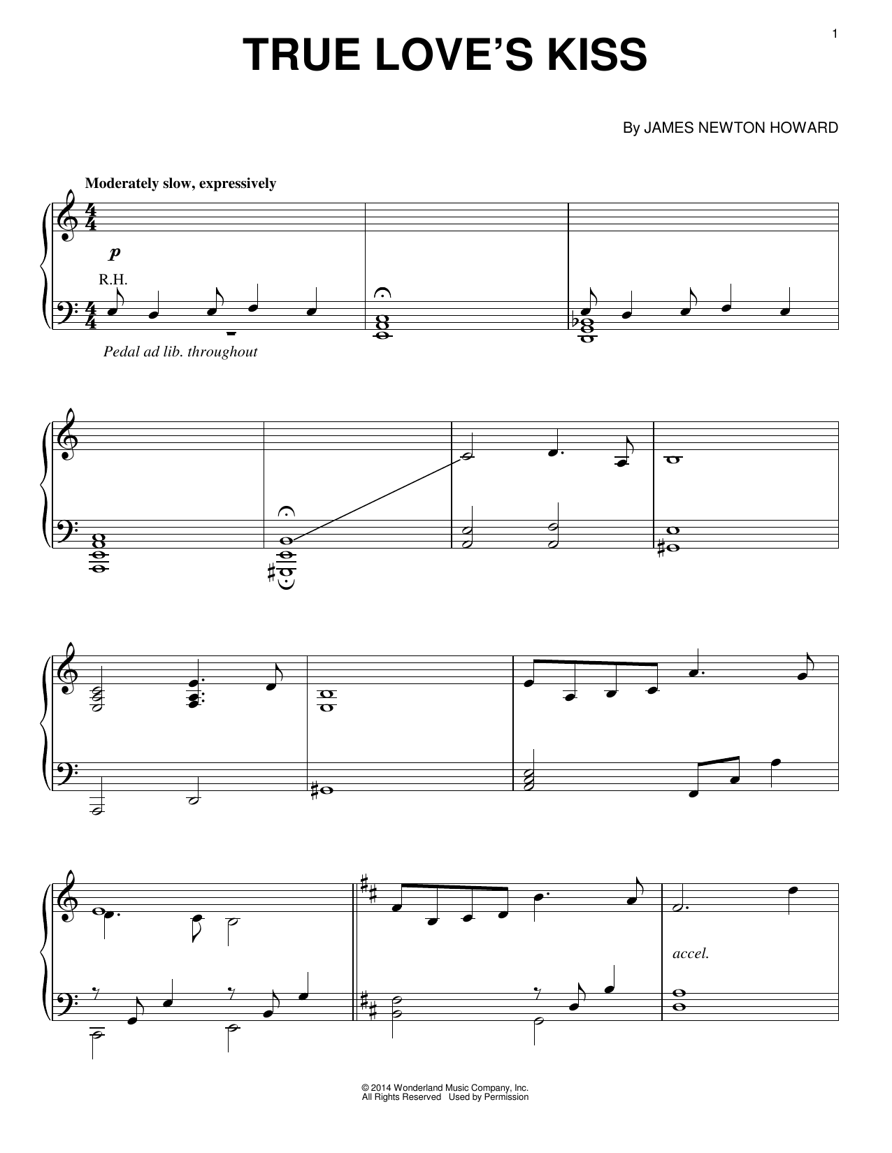 James Newton Howard True Love's Kiss Sheet Music Notes & Chords for Piano - Download or Print PDF