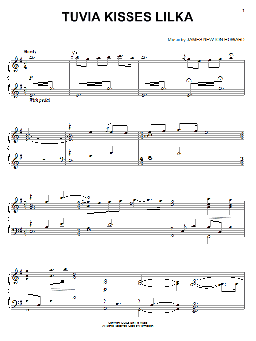 James Newton Howard Tuvia Kisses Lilka Sheet Music Notes & Chords for Piano - Download or Print PDF