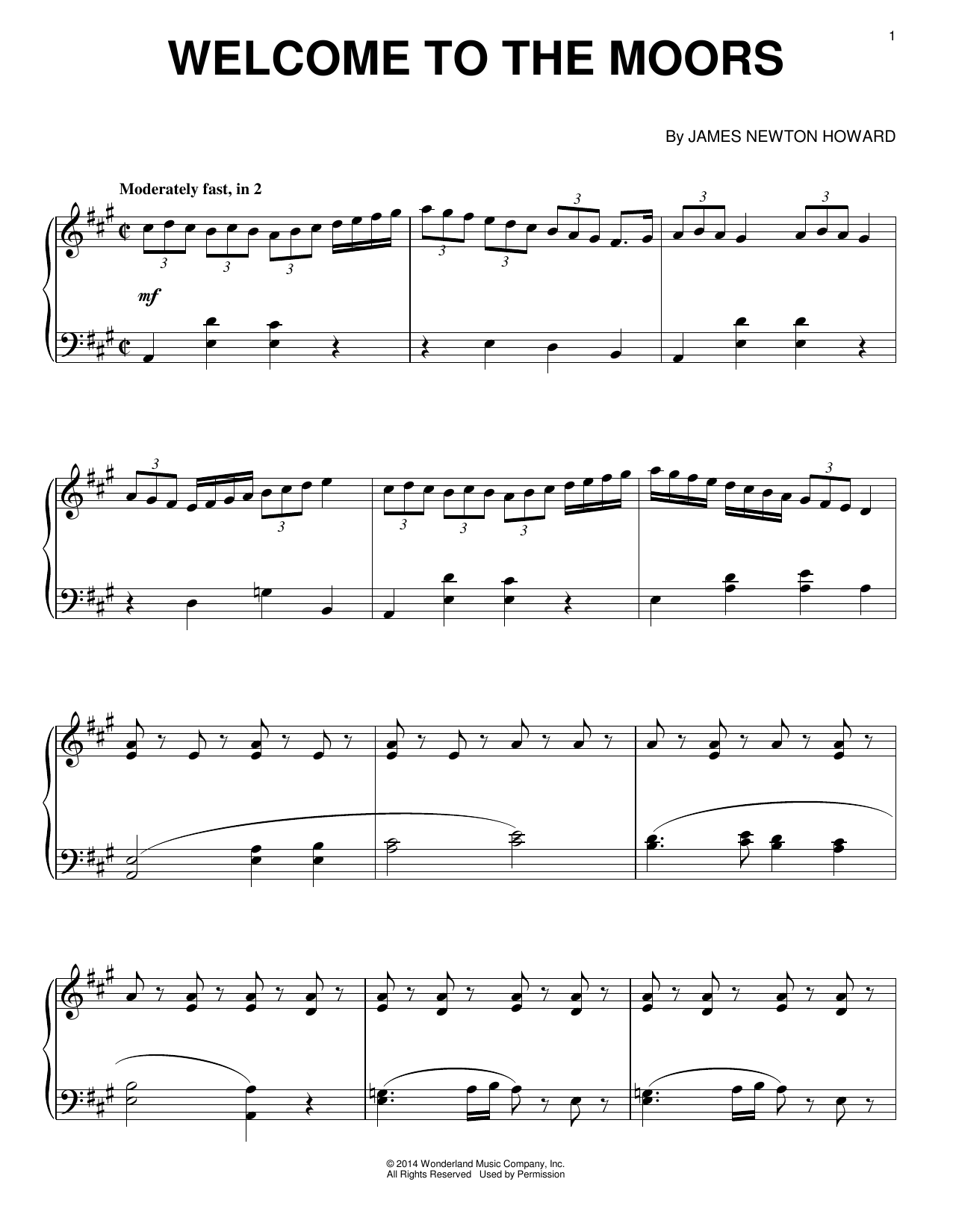 James Newton Howard Welcome To The Moors Sheet Music Notes & Chords for Piano - Download or Print PDF