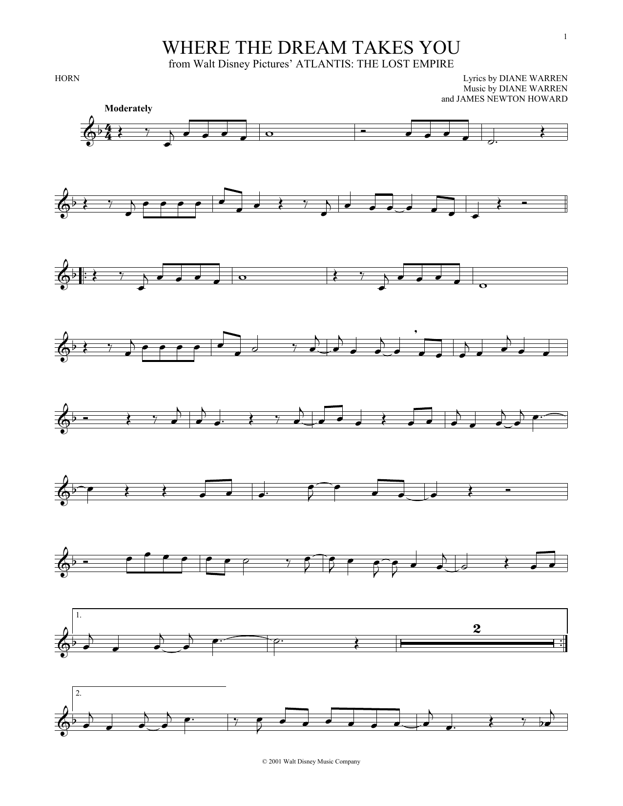 James Newton Howard Where The Dream Takes You Sheet Music Notes & Chords for Clarinet - Download or Print PDF