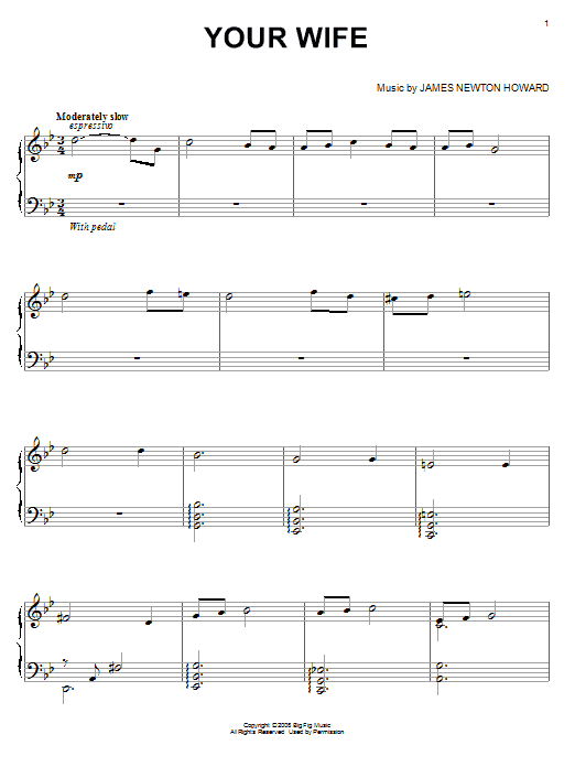 James Newton Howard Your Wife Sheet Music Notes & Chords for Piano - Download or Print PDF