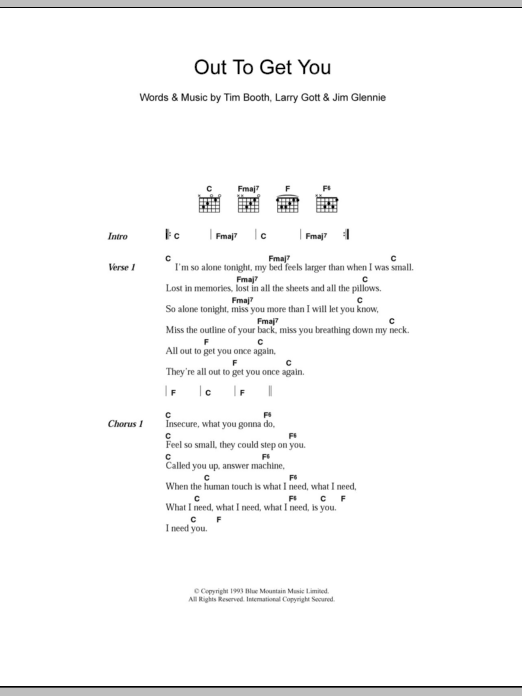 James Out To Get You Sheet Music Notes & Chords for Lyrics & Chords - Download or Print PDF