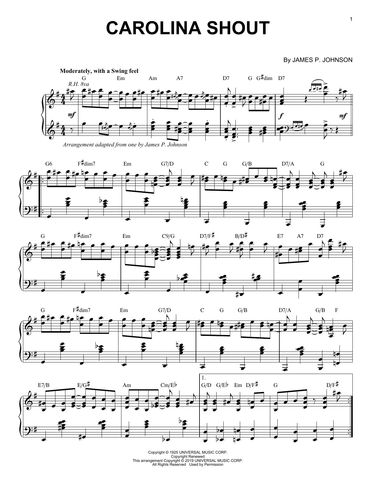 James P. Johnson Carolina Shout [Jazz version] Sheet Music Notes & Chords for Piano Solo - Download or Print PDF