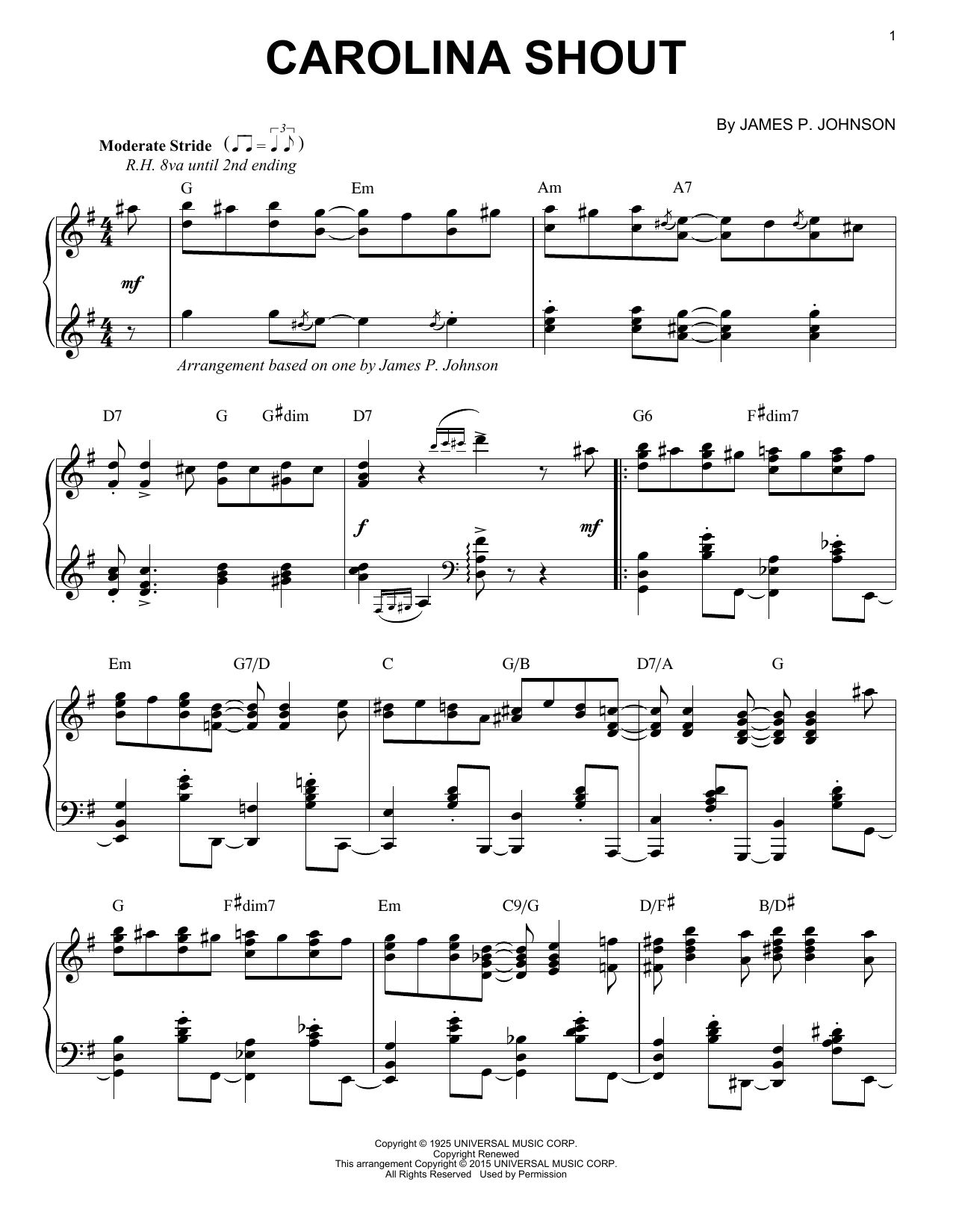 James P. Johnson Carolina Shout [Stride version] (arr. Brent Edstrom) Sheet Music Notes & Chords for Piano - Download or Print PDF