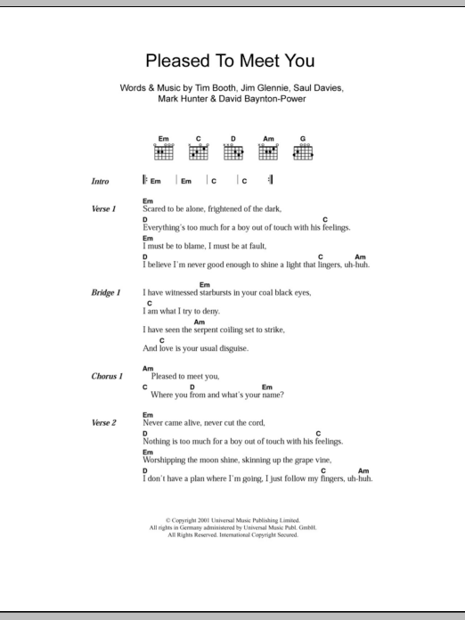 James Pleased To Meet You Sheet Music Notes & Chords for Lyrics & Chords - Download or Print PDF