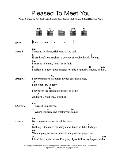 James Pleased To Meet You Sheet Music Notes & Chords for Lyrics & Chords - Download or Print PDF