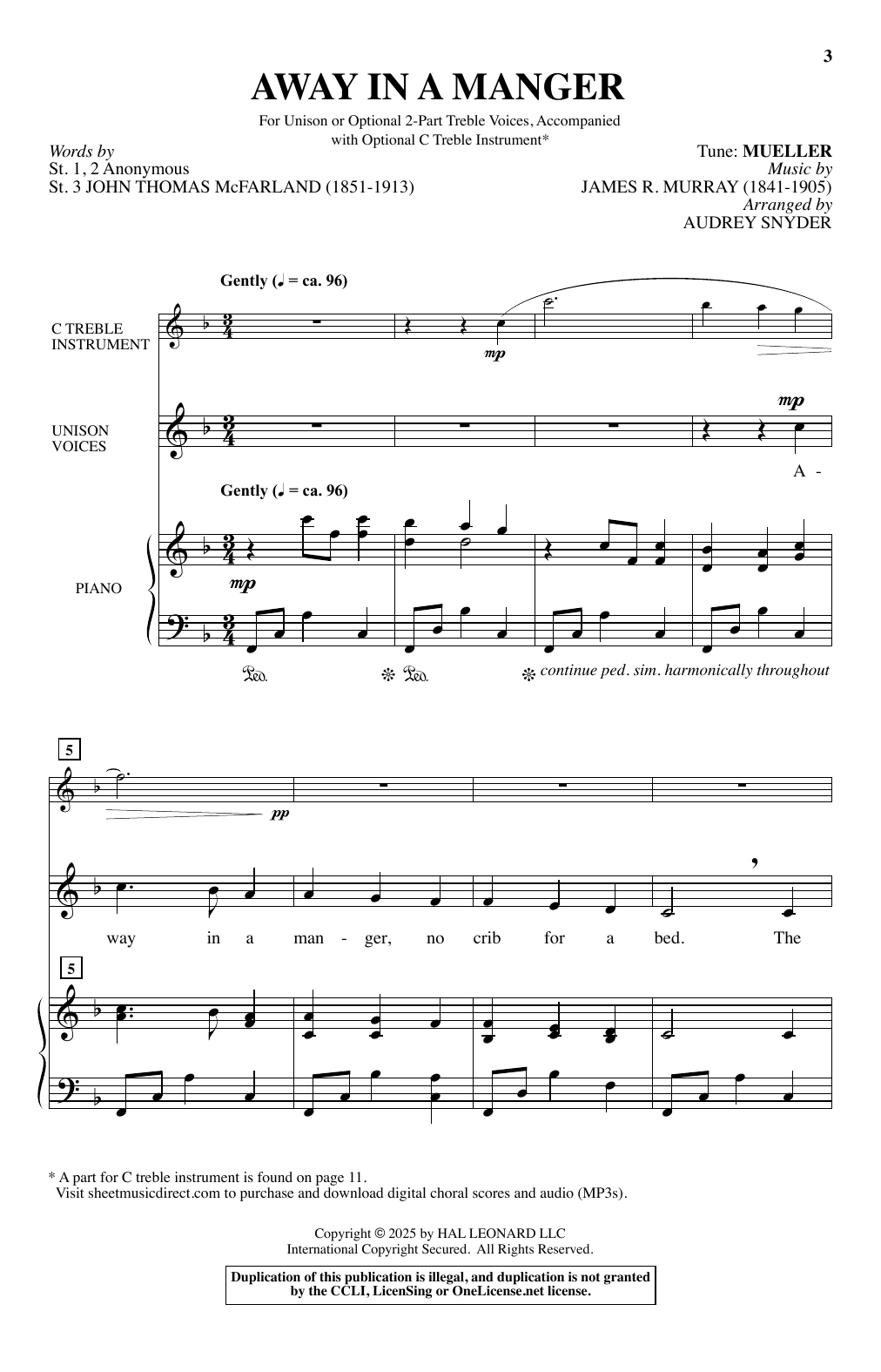 James R. Murray Away In A Manger (arr. Audrey Snyder) Sheet Music Notes & Chords for Choir - Download or Print PDF