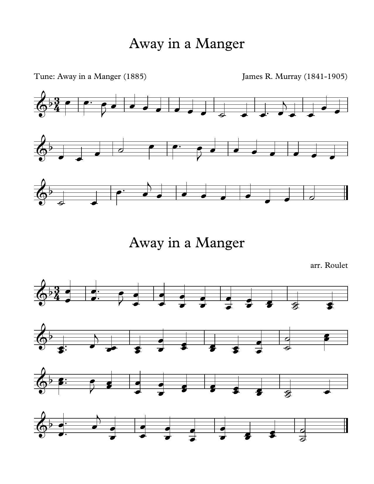 James R. Murray Away In A Manger (arr. Patrick Roulet) Sheet Music Notes & Chords for Marimba Solo - Download or Print PDF