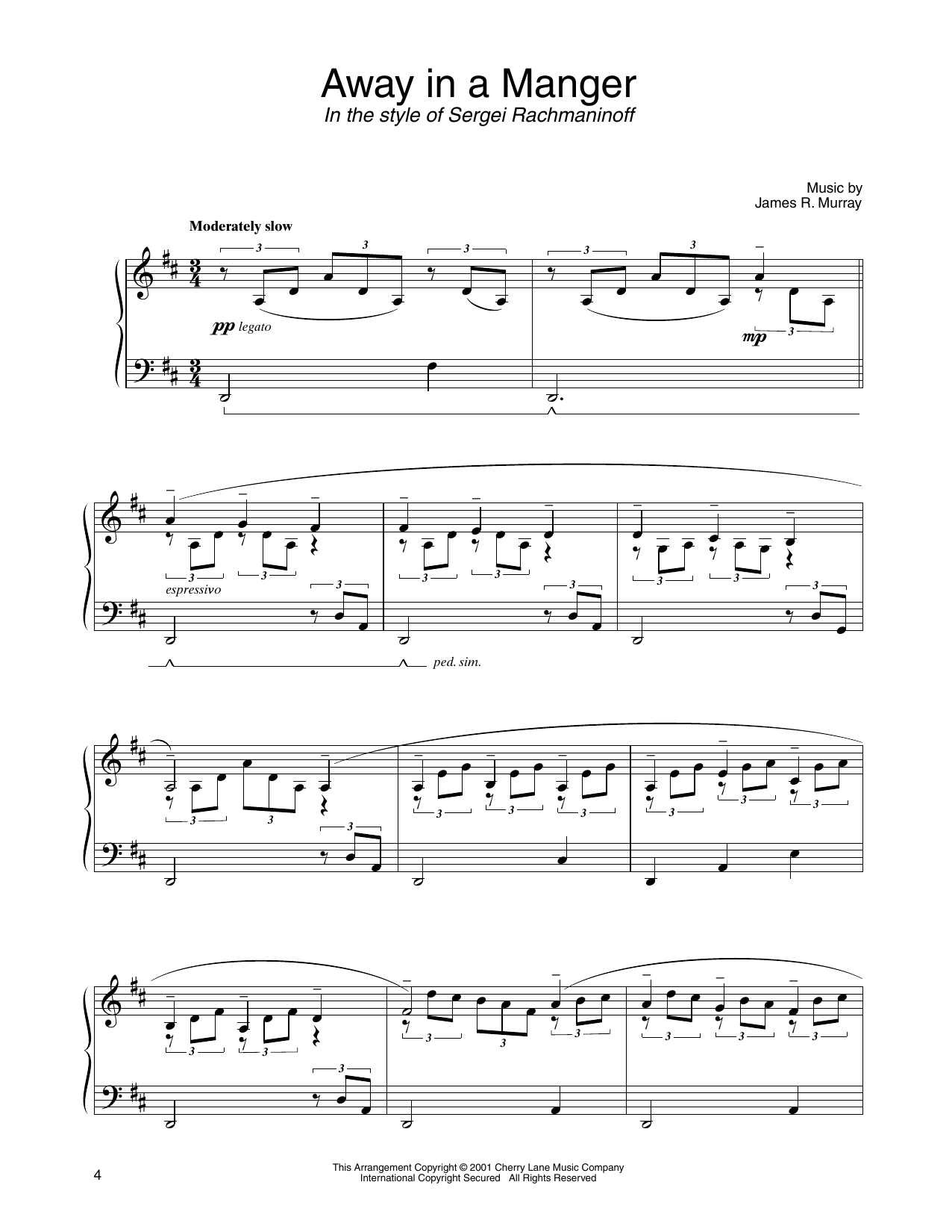 James R. Murray Away In A Manger (in the style of Sergei Rachmaninoff) (arr. Carol Klose) Sheet Music Notes & Chords for Piano Solo - Download or Print PDF