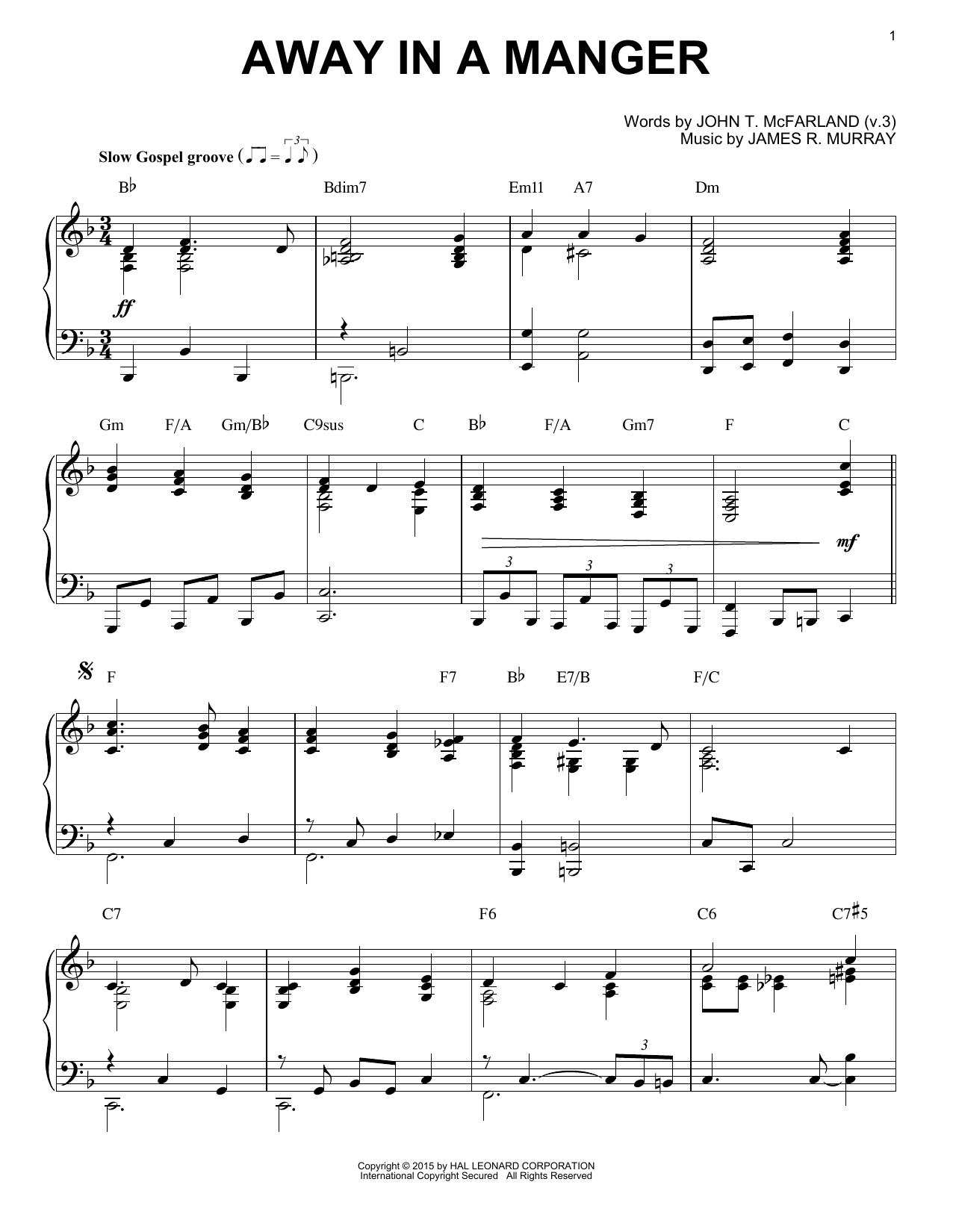 James R. Murray Away In A Manger [Jazz version] (arr. Brent Edstrom) Sheet Music Notes & Chords for Piano - Download or Print PDF