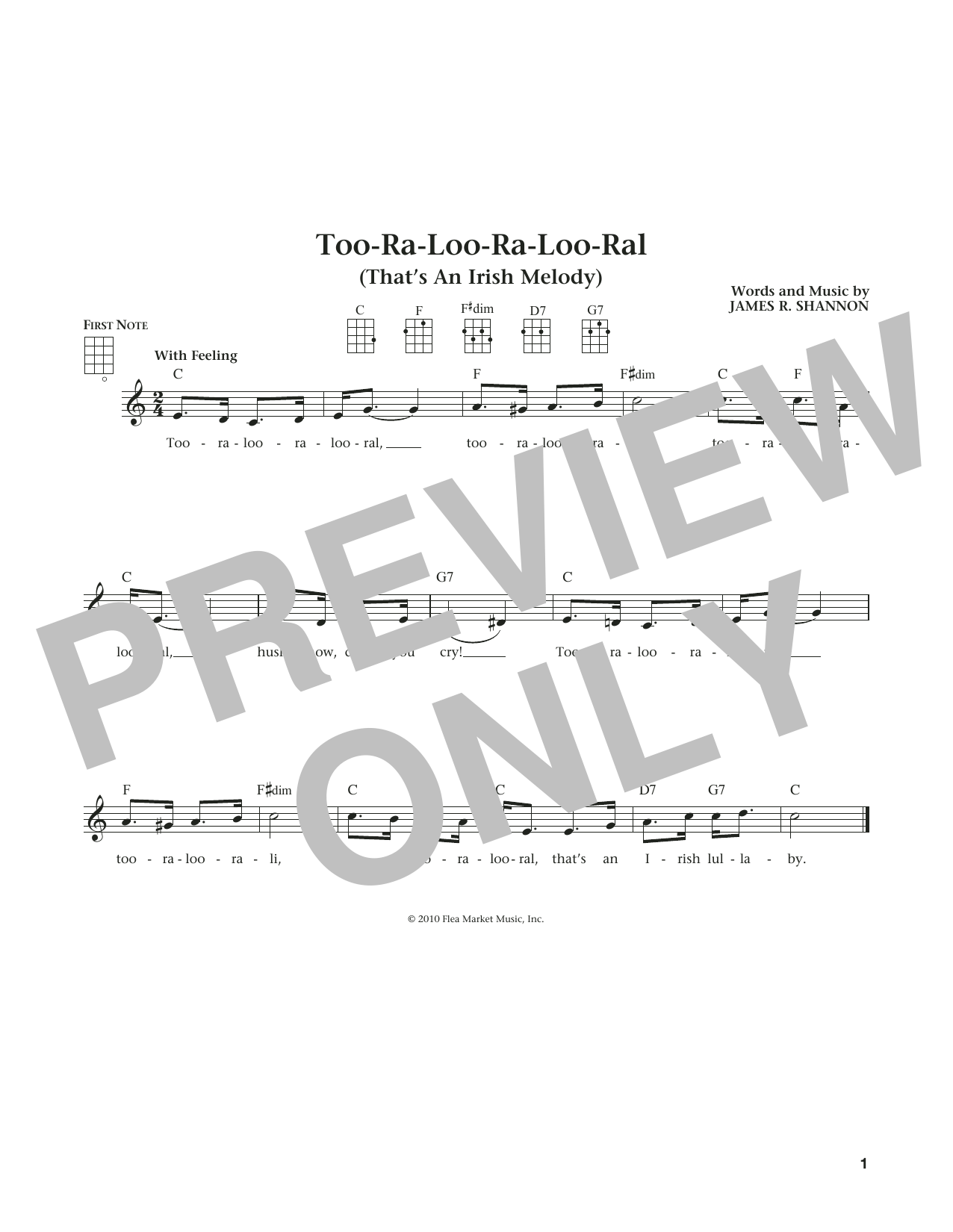 James R. Shannon Too-Ra-Loo-Ra-Loo-Ral (That's An Irish Lullaby) (from The Daily Ukulele) (arr. Liz and Jim Beloff) Sheet Music Notes & Chords for Ukulele - Download or Print PDF