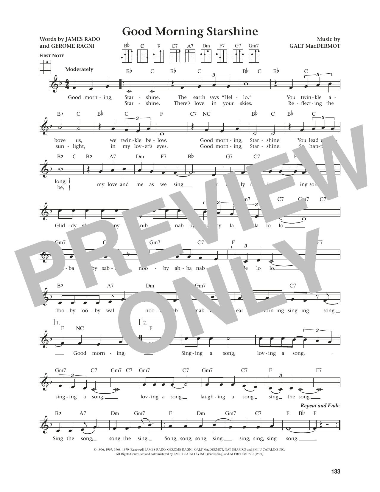 James Rado Good Morning Starshine (from The Daily Ukulele) (arr. Jim Beloff) Sheet Music Notes & Chords for Ukulele - Download or Print PDF