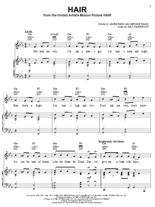 James Rado Hair Sheet Music Notes & Chords for Melody Line, Lyrics & Chords - Download or Print PDF