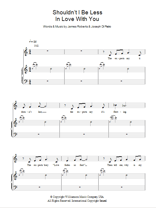 James Roberts Shouldn't I Be Less In Love With You Sheet Music Notes & Chords for Piano, Vocal & Guitar - Download or Print PDF