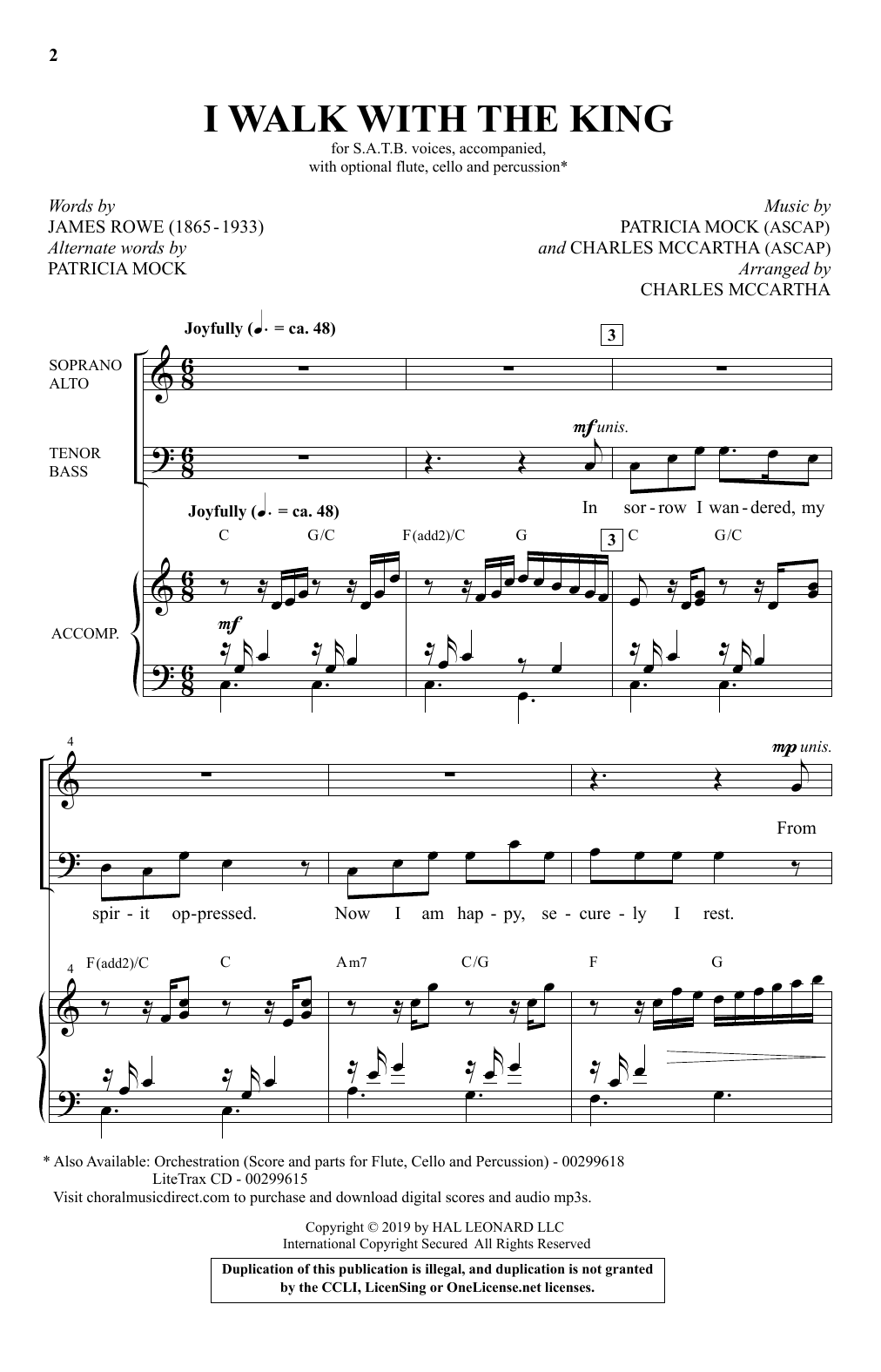 James Rowe, Patricia Mock and Charles McCartha I Walk With The King Sheet Music Notes & Chords for SATB Choir - Download or Print PDF