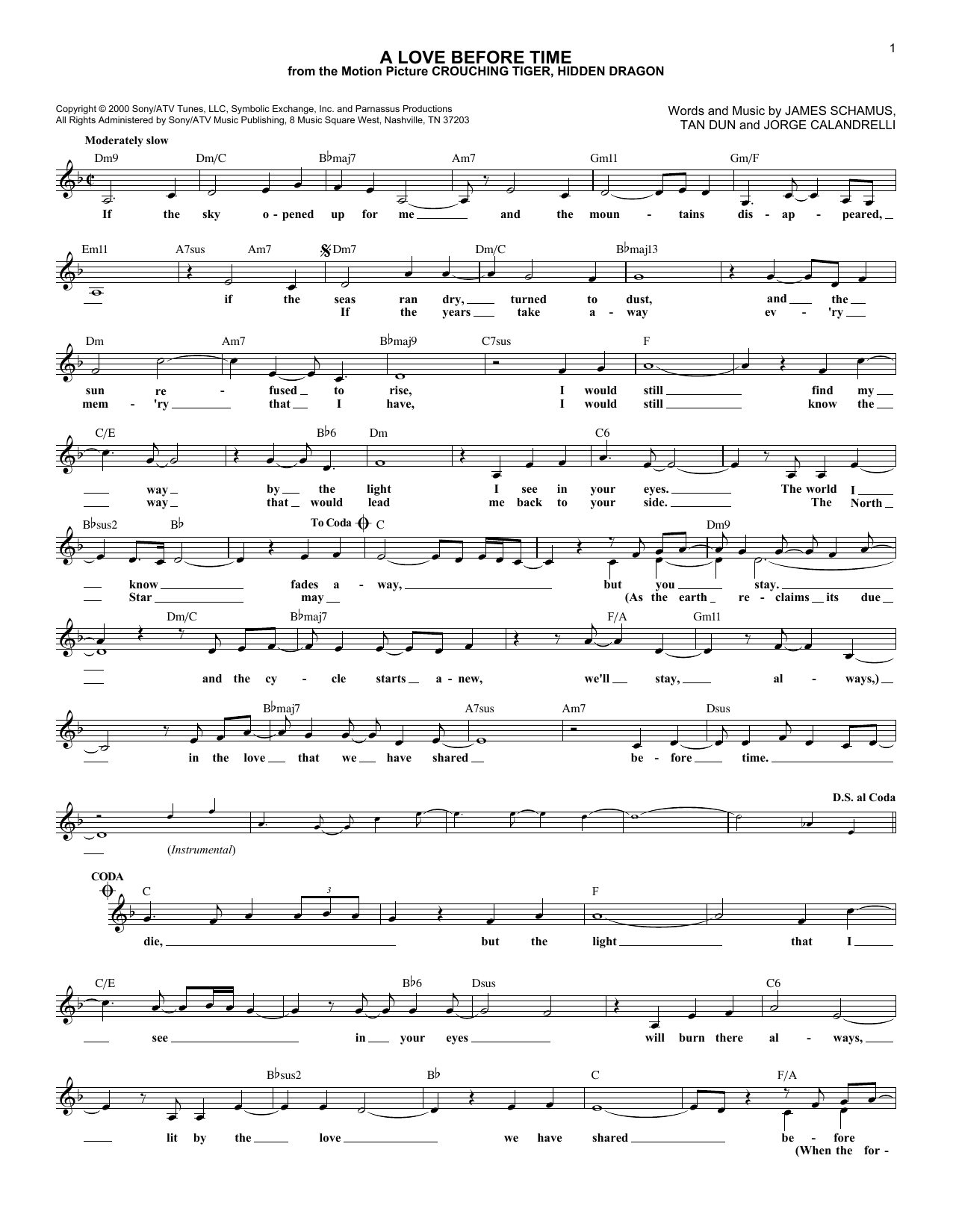 Coco Lee A Love Before Time Sheet Music Notes & Chords for Melody Line, Lyrics & Chords - Download or Print PDF