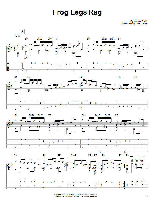 James Scott Frog Legs Rag Sheet Music Notes & Chords for Guitar Tab - Download or Print PDF