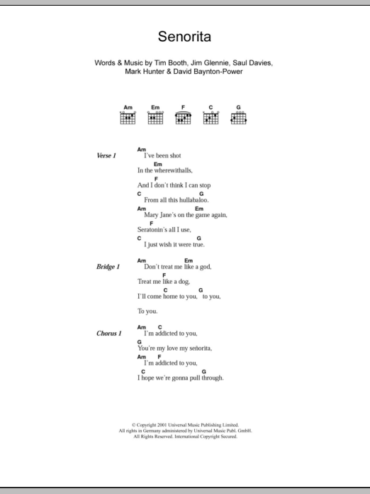 James Señorita Sheet Music Notes & Chords for Lyrics & Chords - Download or Print PDF