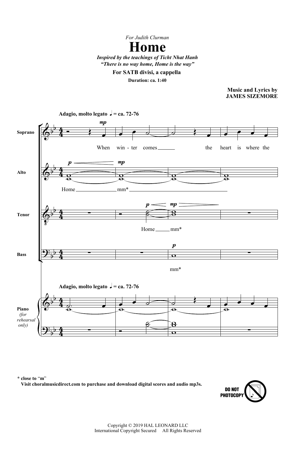 James Sizemore Home Sheet Music Notes & Chords for SATB Choir - Download or Print PDF