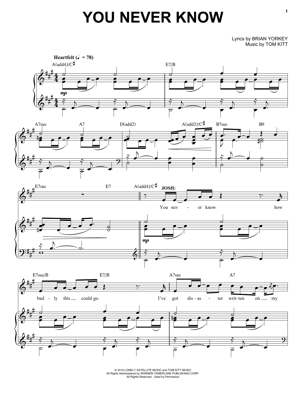 James Snyder You Never Know (from If/Then: A New Musical) Sheet Music Notes & Chords for Piano & Vocal - Download or Print PDF