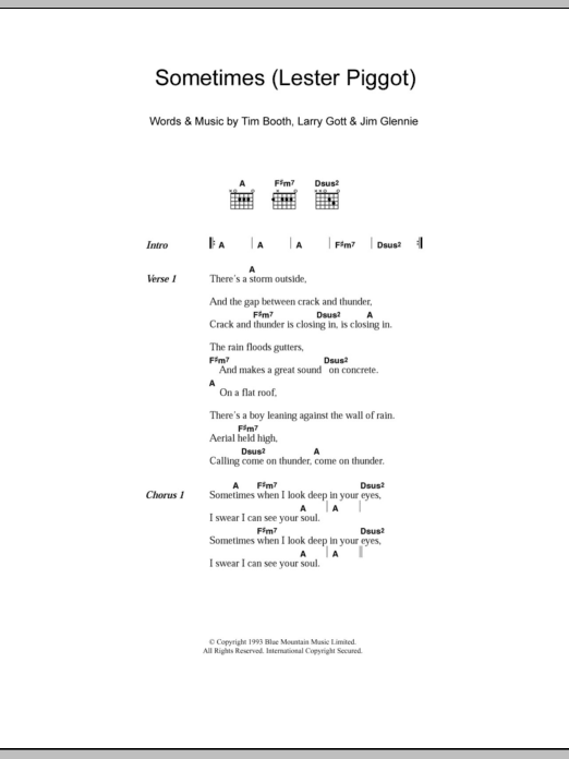 James Sometimes (Lester Piggot) Sheet Music Notes & Chords for Lyrics & Chords - Download or Print PDF