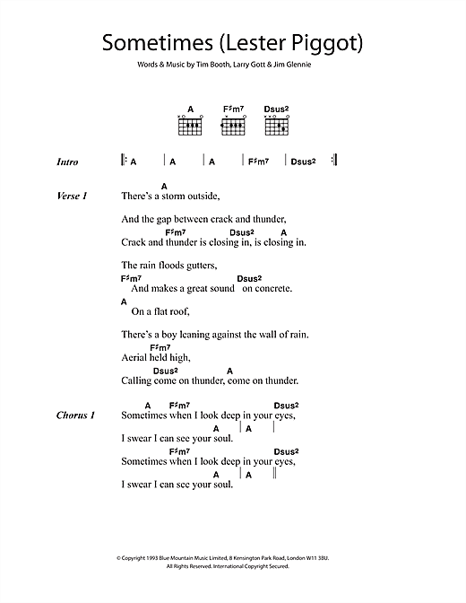 James Sometimes (Lester Piggot) Sheet Music Notes & Chords for Lyrics & Chords - Download or Print PDF