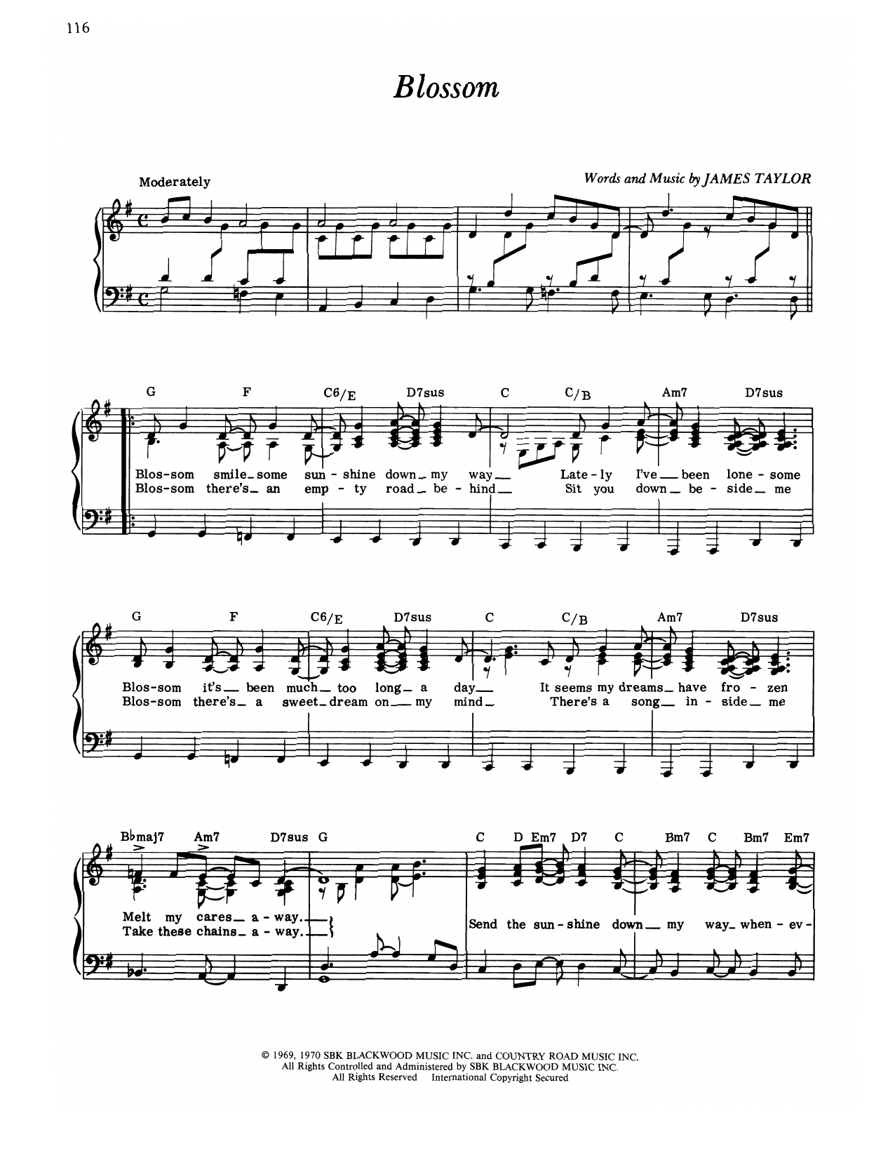 James Taylor Blossom Sheet Music Notes & Chords for Piano, Vocal & Guitar Chords (Right-Hand Melody) - Download or Print PDF