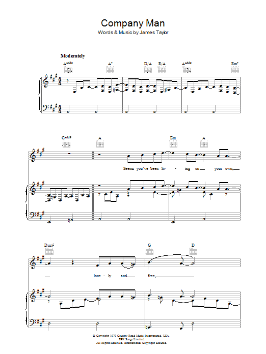 James Taylor Company Man Sheet Music Notes & Chords for Piano, Vocal & Guitar (Right-Hand Melody) - Download or Print PDF