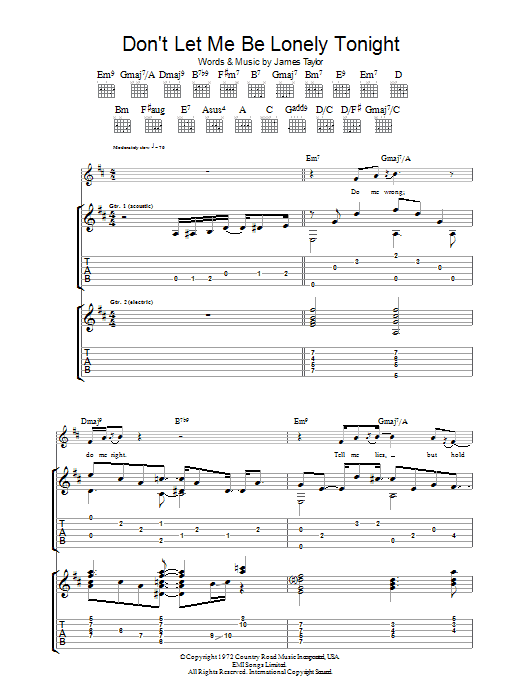 James Taylor Don't Let Me Be Lonely Tonight Sheet Music Notes & Chords for Voice - Download or Print PDF