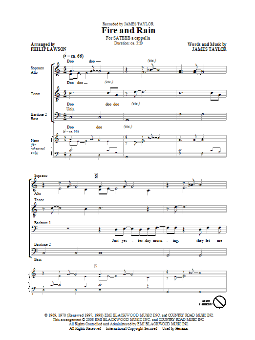James Taylor Fire And Rain (arr. Philip Lawson) Sheet Music Notes & Chords for SATB - Download or Print PDF