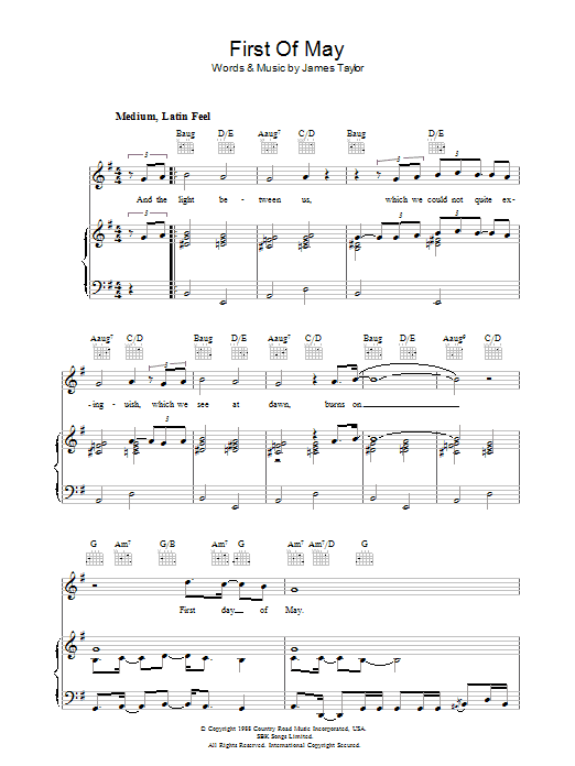 James Taylor First Of May Sheet Music Notes & Chords for Piano, Vocal & Guitar - Download or Print PDF