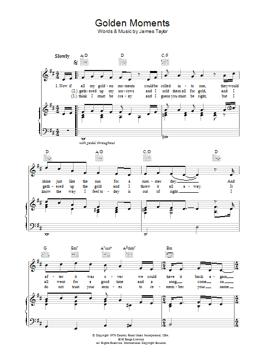 James Taylor Golden Moments Sheet Music Notes & Chords for Piano, Vocal & Guitar (Right-Hand Melody) - Download or Print PDF
