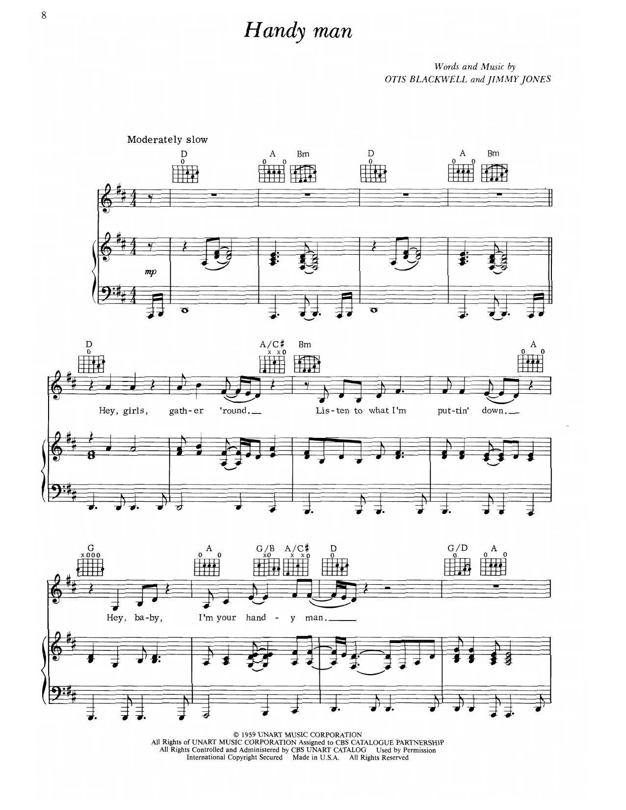James Taylor Handy Man Sheet Music Notes & Chords for Piano, Vocal & Guitar Chords (Right-Hand Melody) - Download or Print PDF