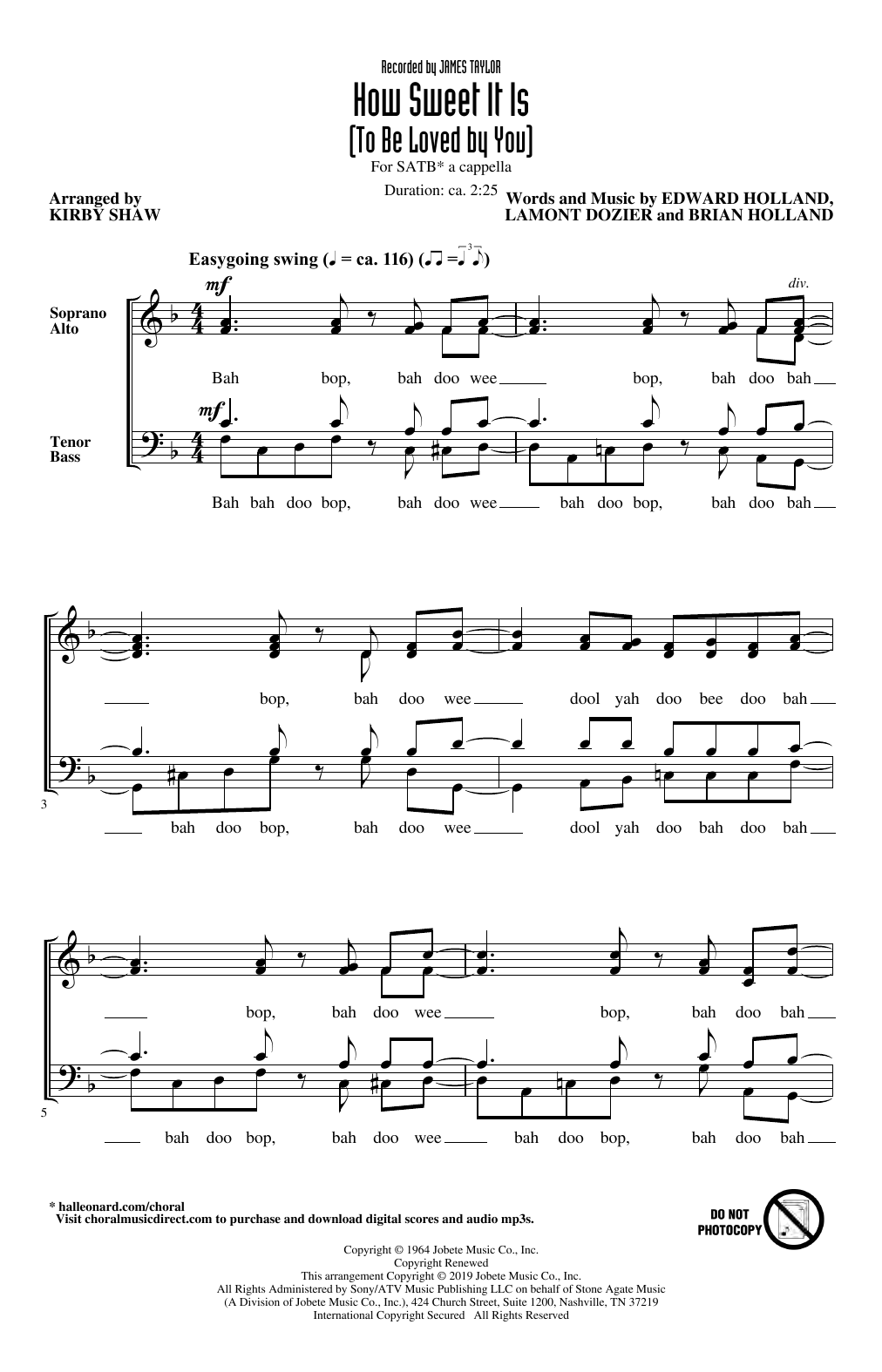 James Taylor How Sweet It Is (To Be Loved By You) (arr. Kirby Shaw) Sheet Music Notes & Chords for SATB Choir - Download or Print PDF