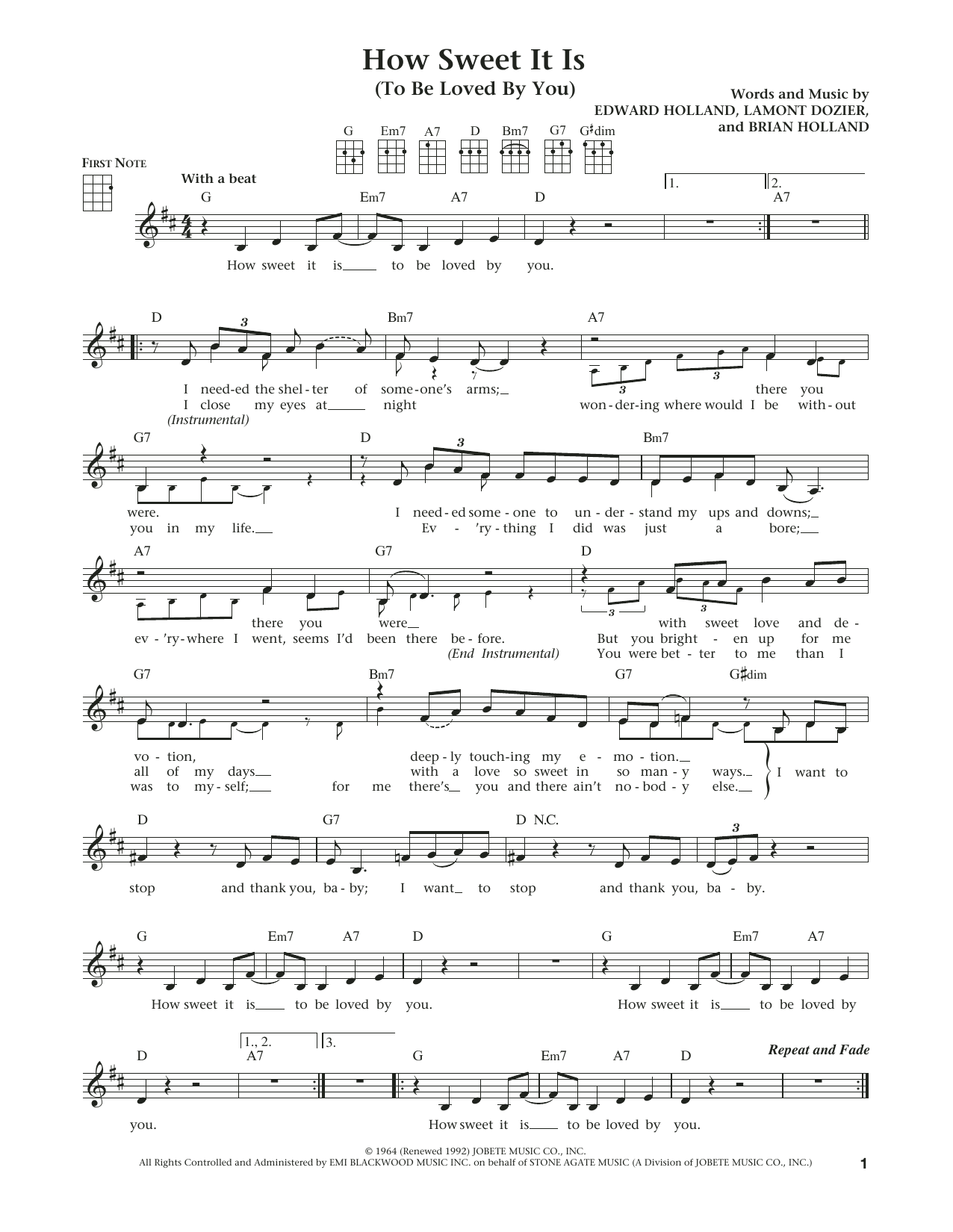 James Taylor How Sweet It Is (To Be Loved By You) (from The Daily Ukulele) (arr. Liz and Jim Beloff) Sheet Music Notes & Chords for Ukulele - Download or Print PDF